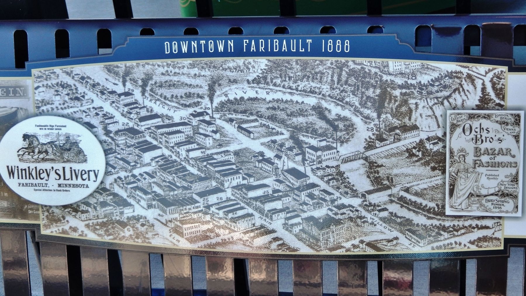 Marker detail: Downtown Faribault 1888 image. Click for full size.