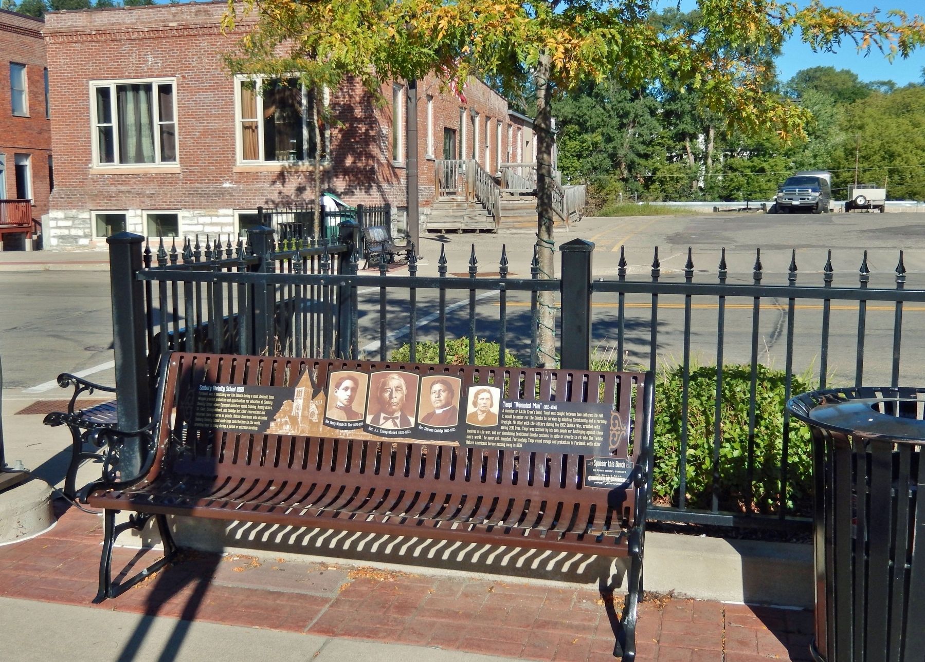 Seabury Divinity School & Taopi "Wounded Man" Bench. Click for full size. Seabury Divinity School & Taopi "Wounded Man" Bench image. Click for full size.