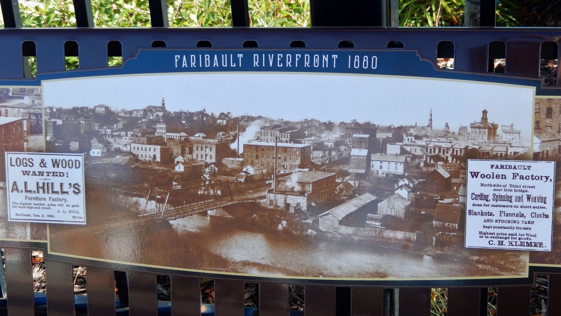 Marker detail: Faribault Riverfront 1880 image. Click for full size.