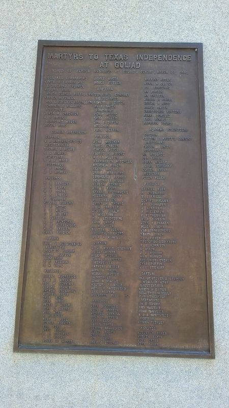 2nd Plaque - Martyrs to Texas Independence at Goliad image. Click for full size.