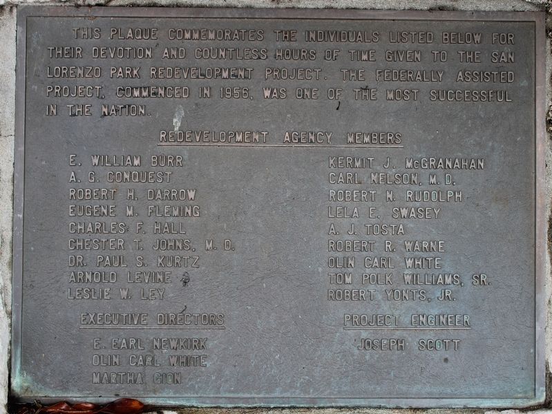 San Lorenzo Park Redevelopement Project Marker image. Click for full size.