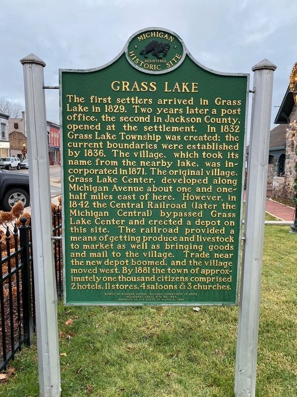 Grass Lake / Michigan Central Railroad Depot Marker image. Click for full size.