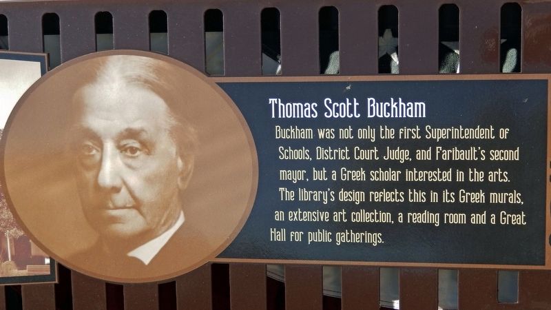 Buckham Memorial Library Marker (<i>right panel</i>) image. Click for full size.