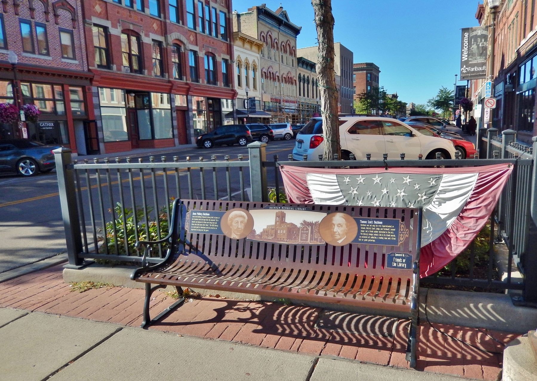 Buckham Memorial Library Bench image. Click for full size.