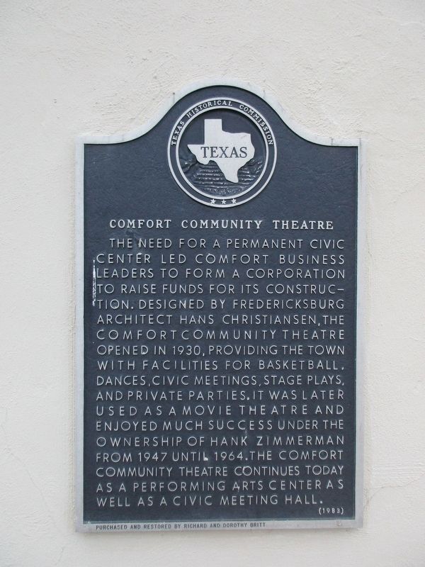 Comfort Community Theatre Marker. Click for full size. Comfort Community Theatre Marker image. Click for full size.