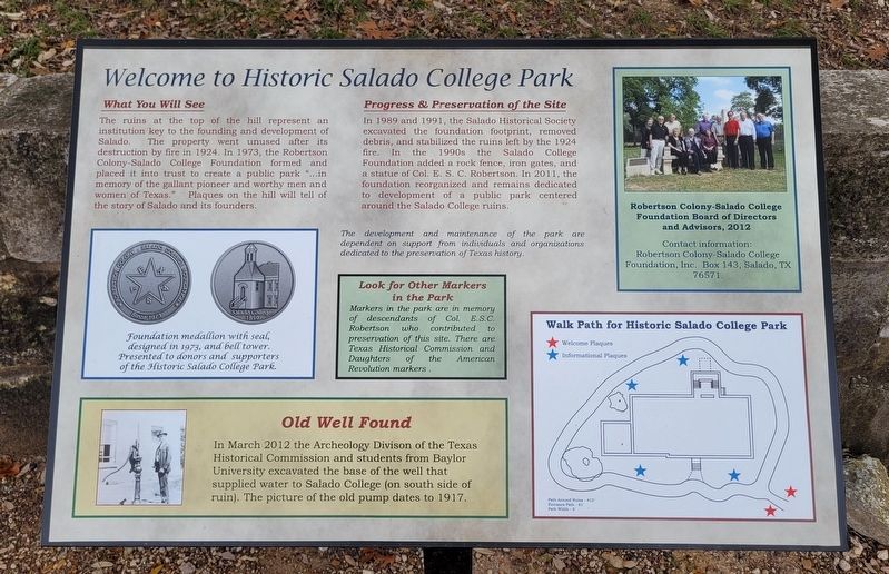 Welcome to Historic Salado College Park Marker image. Click for full size.