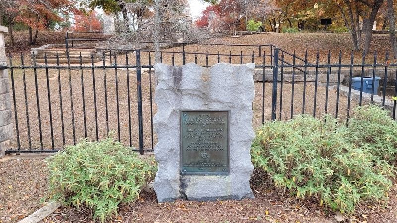 The Site of Salado College Marker near the entrance gate to the college ruins image. Click for full size.
