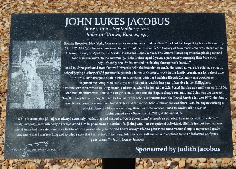 John Lukes Jacobus Marker image. Click for full size.