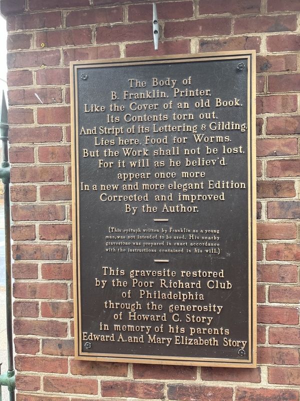 Benjamin Franklin Epitaph Marker image. Click for full size.