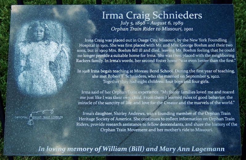 Irma Craig Schnieders Marker image. Click for full size.