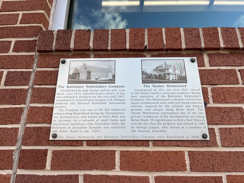 The Baltimore Embroidery / The Tanner Homestead Marker image. Click for full size.