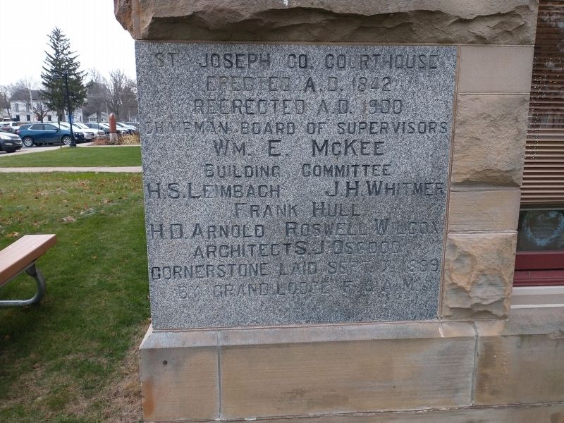 Saint Joseph County Courthouse Cornerstone. Click for full size. Saint Joseph County Courthouse Cornerstone image. Click for full size.