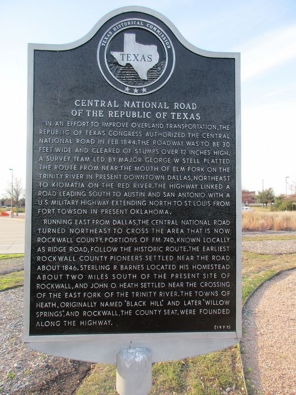 Central National Road of the Republic of Texas Marker image. Click for full size.