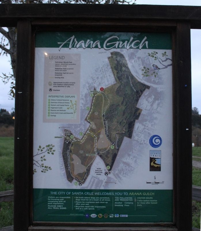 Arana Gulch Entrance Sign. Click for full size. Arana Gulch Entrance Sign image. Click for full size.