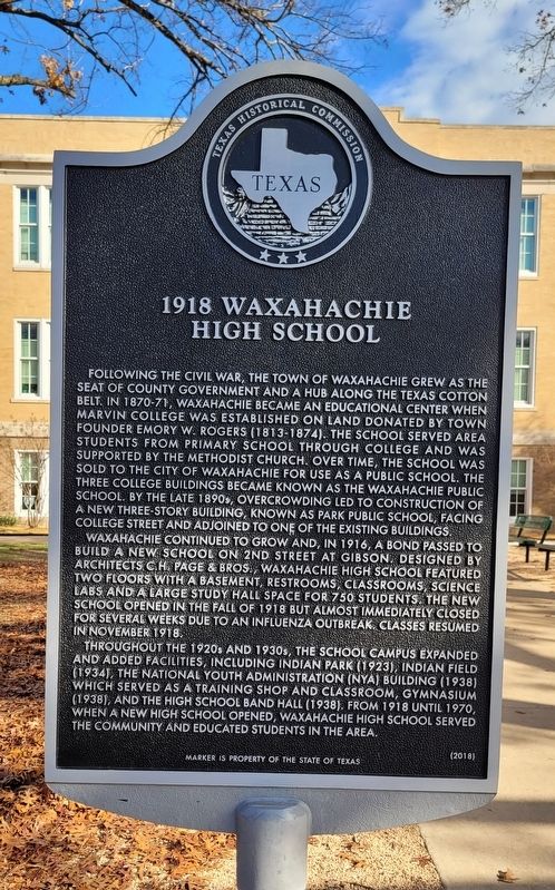 1918 Waxahachie High School Marker. Click for full size. 1918 Waxahachie High School Marker image. Click for full size.