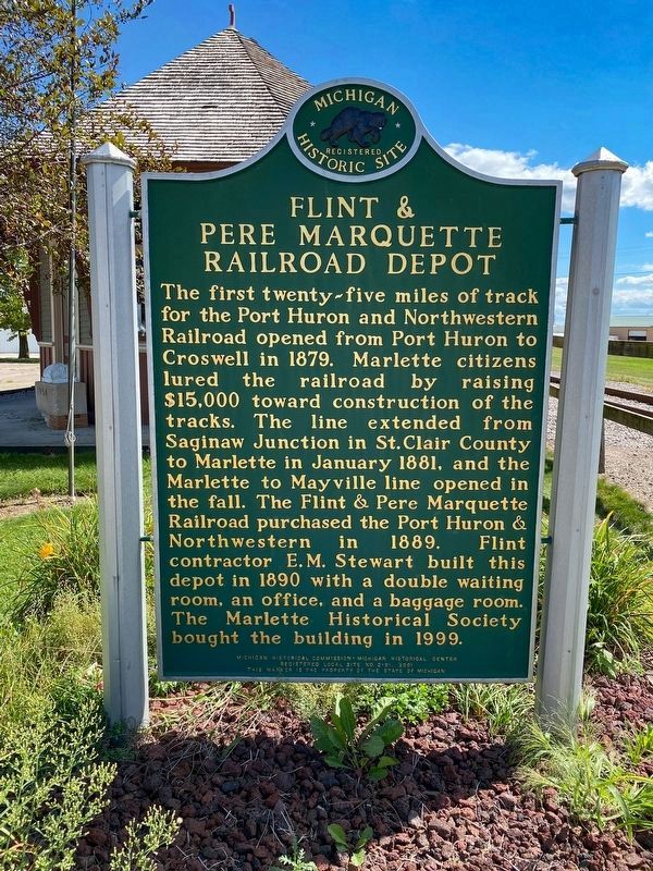 Flint and Pere Marquette Railroad Depot Marker image. Click for full size.