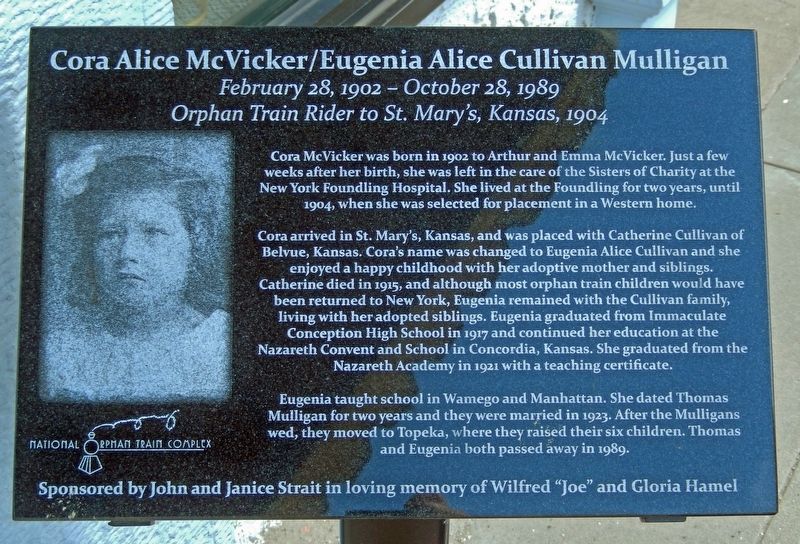 Cora Alice McVicker / Eugenia Alice Cullivan Mulligan Marker image. Click for full size.