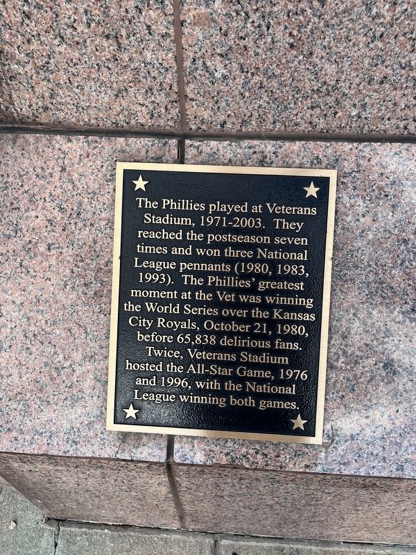 The Phillies played at Veterans Stadium, 1971-2003. Marker image. Click for full size.