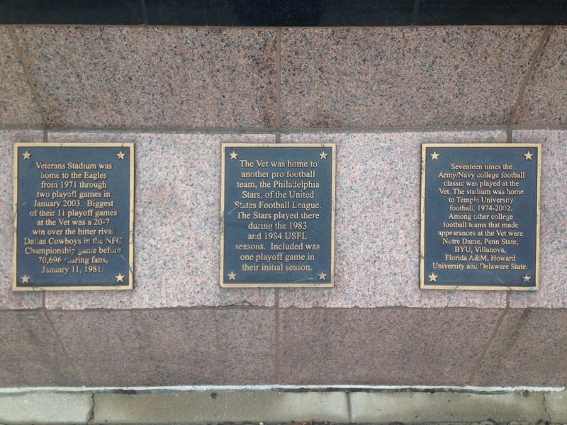 Veterans Stadium Sculptures Markers at Tackle (1974) image. Click for full size.