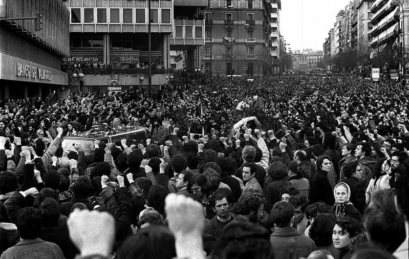 Funeral procession of the Atocha lawyers, Madrid, 26 January 1977 image. Click for full size.