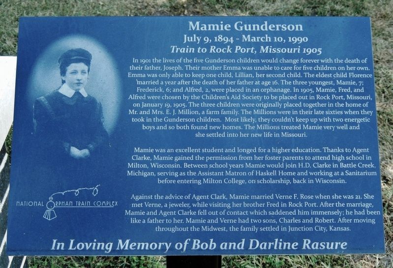 Mamie Gunderson Marker. Click for full size. Mamie Gunderson Marker image. Click for full size.
