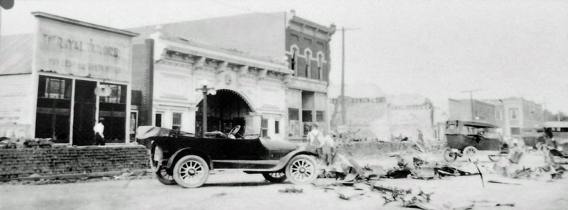 Marker detail: South side of the square after a major fire, ca. 1919 image. Click for full size.
