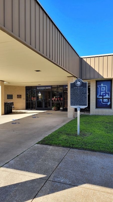 The front entrance to the high school and Marker image. Click for full size.