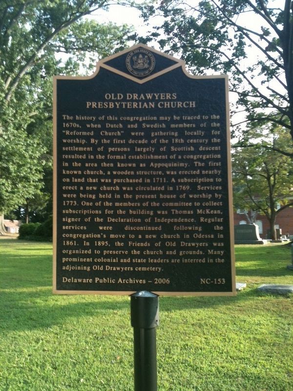 Old Drawyers Presbyterian Church Marker. Click for full size. Old Drawyers Presbyterian Church Marker image. Click for full size.