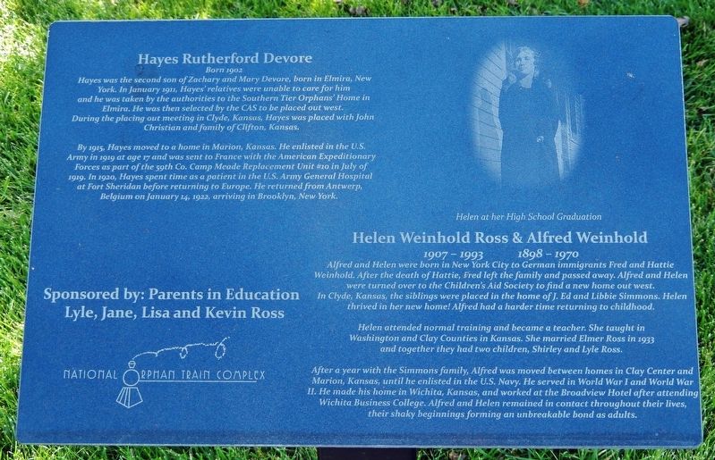 Hayes Rutherford Devore / Helen Weinhold Ross & Alfred Weinhold Marker image. Click for full size.