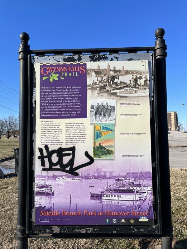 Gwynns Falls Trail Marker. Click for full size. Gwynns Falls Trail Marker image. Click for full size.