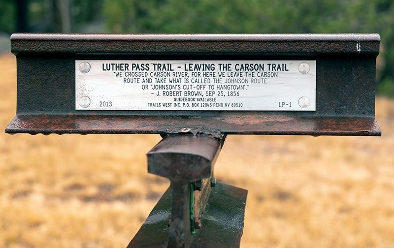 Luther Pass Trail - Leaving the Carson Trail Marker image. Click for full size.