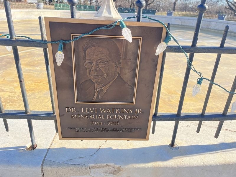 Dr. Levi Watkins Jr. Memorial Fountain Marker. Click for full size. Dr. Levi Watkins Jr. Memorial Fountain Marker image. Click for full size.