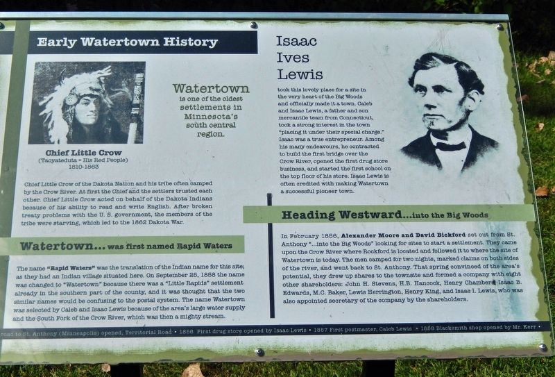 Early Watertown History Marker. Click for full size. Early Watertown History Marker image. Click for full size.