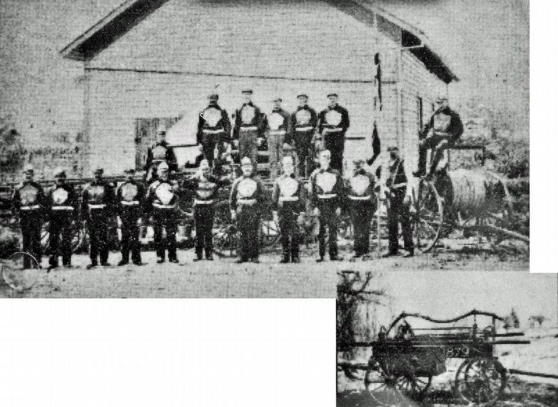 Marker detail: Ladder Brigade in 1879 image. Click for full size.