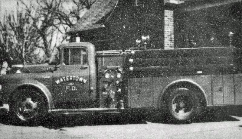 Marker detail: First Motorized Fire Truck � 1955 image. Click for full size.