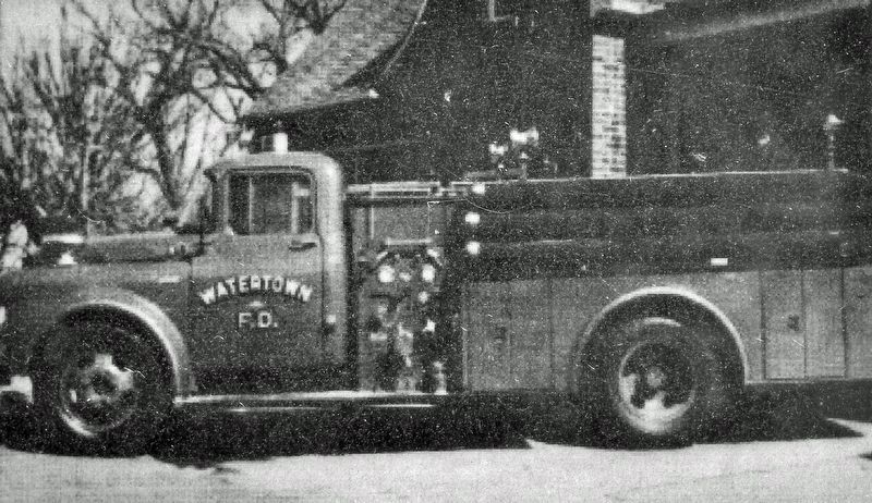 Marker detail: First Motorized Fire Truck  1955 image. Click for full size.