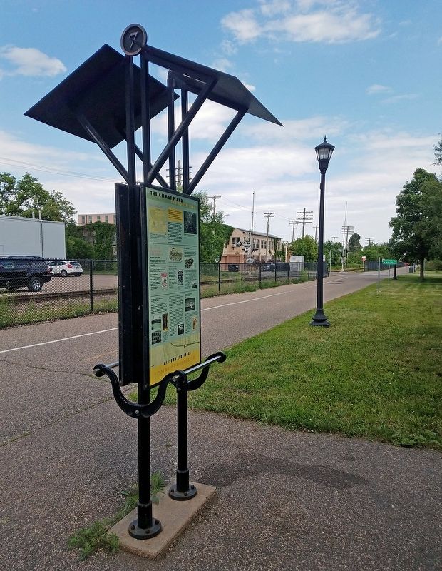 Marker on the south side of the Midtown Greenway image. Click for full size.