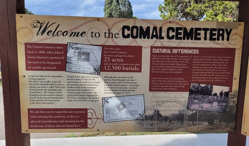 Welcome to the Comal Cemetery Marker image. Click for full size.