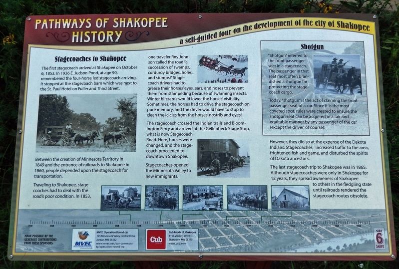 Stagecoaches to Shakopee Marker. Click for full size. Stagecoaches to Shakopee Marker image. Click for full size.