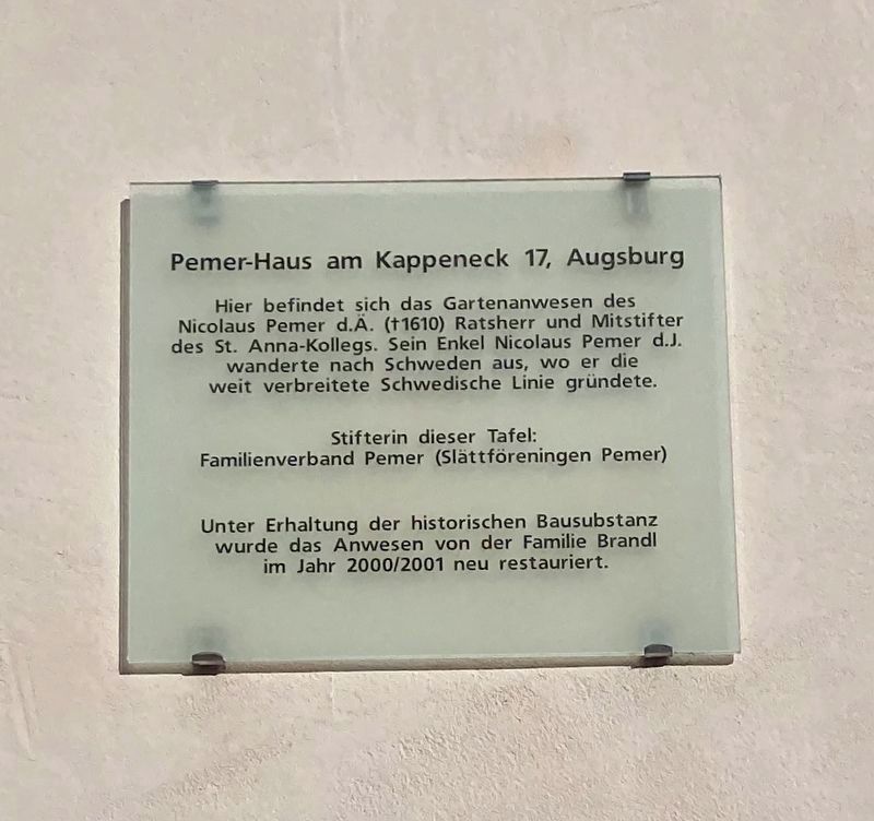 Pemer-Haus am Kappeneck 17, Augsburg Marker image. Click for full size.