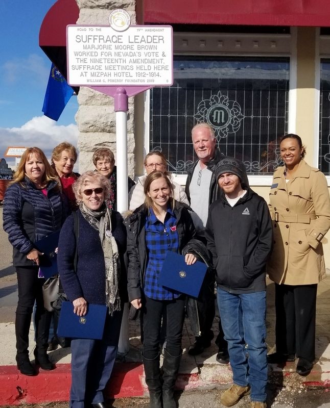 Installation of the Tonopah marker for the National Votes for Women Trail.. Click for full size. Installation of the Tonopah marker for the National Votes for Women Trail. image. Click for full size.