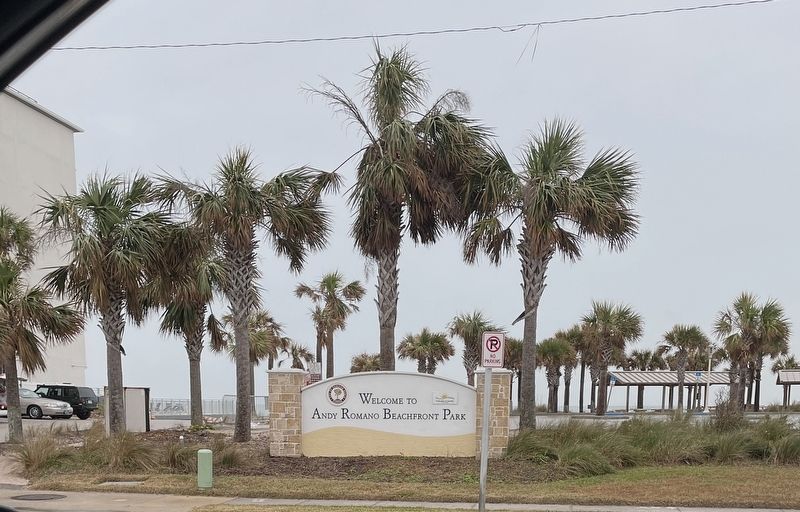 Andy Romano Beachfront Park entrance sign image. Click for full size.