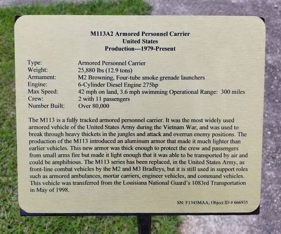 M113A2 Armored Personnel Carrier Marker. Click for full size. M113A2 Armored Personnel Carrier Marker image. Click for full size.
