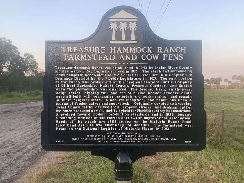Treasure Hammock Ranch Farmstead and Cow Pens Marker image. Click for full size.