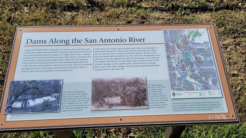 Dams Along the San Antonio River Marker. Click for full size. Dams Along the San Antonio River Marker image. Click for full size.