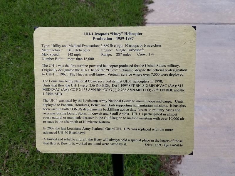UH-1 Iroquois "Huey" Helicopter Marker. Click for full size. UH-1 Iroquois "Huey" Helicopter Marker image. Click for full size.