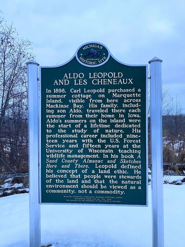 Aldo Leopold And Les Cheneaux Marker. Click for full size. Aldo Leopold And Les Cheneaux Marker image. Click for full size.