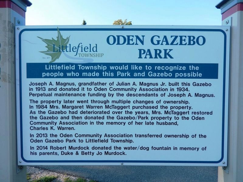 Oden Gazebo Park Marker image. Click for full size.