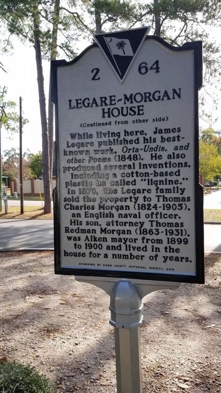Legare-Morgan House Marker (back) image. Click for full size.