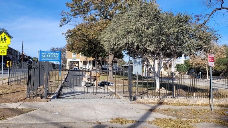The Monte Vista Historic District Marker is just behind the fence. Click for full size. The Monte Vista Historic District Marker is just behind the fence image. Click for full size.